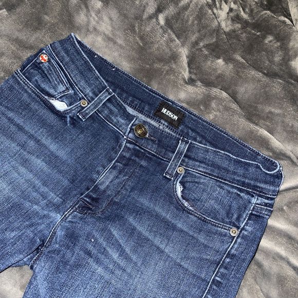 Hudson Jeans Denim - Hudson Krista Super Skinny Distressed Ankle Blue Stretch Denim Jeans Women's 27